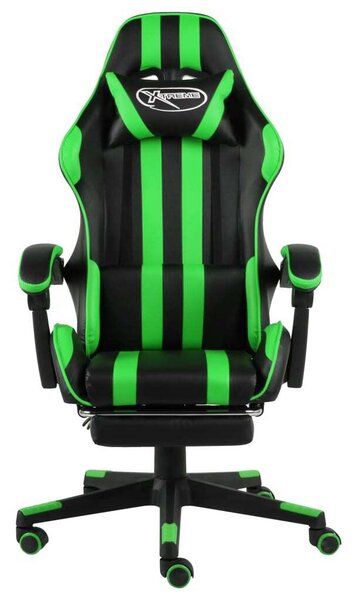 Sedia da Gaming con Poggiapiedi Nero e Verde in Pelle finta