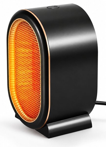 Stufa elettrica da tavolo, 1200 W, colore nero. Dimensioni compatte: 14x14x22 cm. Ideale per l'uso in camera da letto