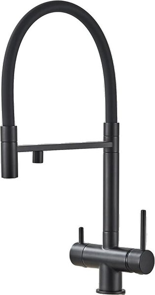 Rubinetto da cucina filtrato, doppia maniglia, funzione spray estraibile, materiale ottone, nero opaco