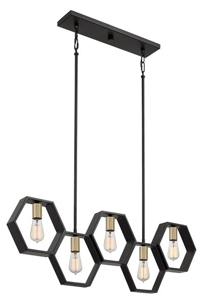 Lampadario Industrial Nordico Bismarck Acciaio Nero Terra 5 Luci E27