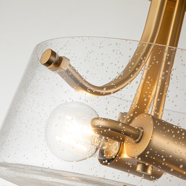 Lampada a Soffitto 4 Luci Kalf Acciaio Bianco A Bracci Curvi E Sfere Vetro Opalino E Oro