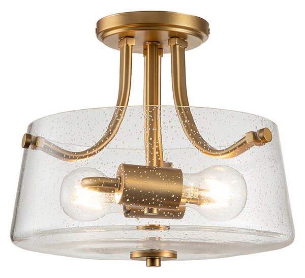 Lampada a Soffitto 4 Luci Kalf Acciaio Bianco A Bracci Curvi E Sfere Vetro Opalino E Oro