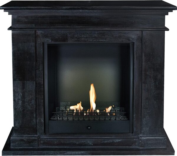 Caminetto a etanolo Xaralyn - Kos BCL-SBU - pietra naturale nera - riscaldamento a 3 kW - caminetto da incasso incluso - caminetto decorativo