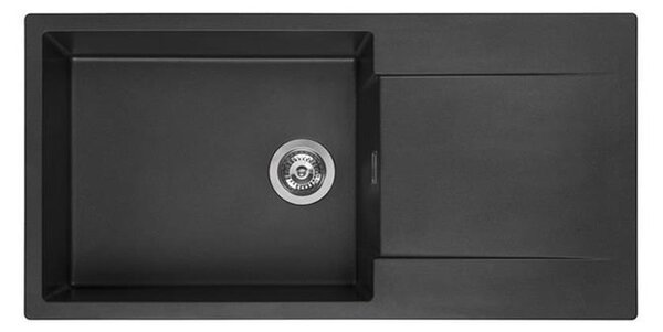Lavello in granito Reginox con scolapiatti, vasca sinistra, Amsterdam 540 Black Silvery 54x44 cm R30806