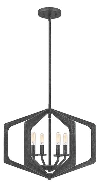 Lampadario Industrial Nordico Vanguard Acciaio Nero Antico 4 Luci E14