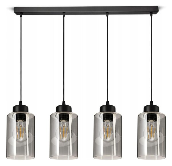 FKL DESIGN Home Deco plafoniera Plafoniera nera a 4 luci E27 con paralume in vetro della serie N535 (DDH4)