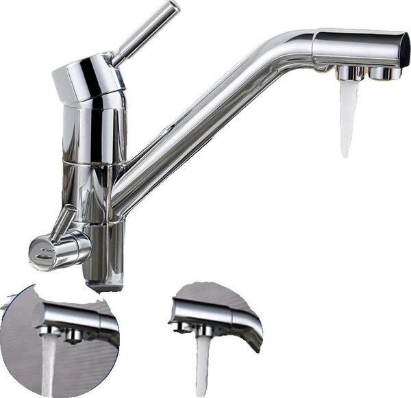 Rubinetto da cucina con filtro dell'acqua, girevole a 360°, con due maniglie, argento, G3/8