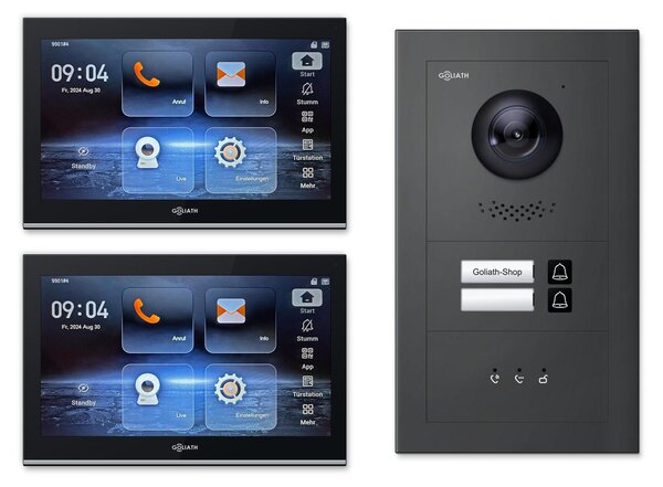 Videocitofono IP Goliath 2 famiglie display antracite : 10 pollici in nero : Scatola da esterno : 4 POE (standard) campanello