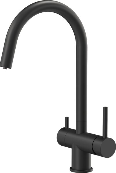 Miscelatore da cucina QUADRON Miscelatore a tre vie CAREN 360°, colore: nero opaco, altezza: 35 cm Miscelatore da cucina in acciaio inox, rubinetto da cucina