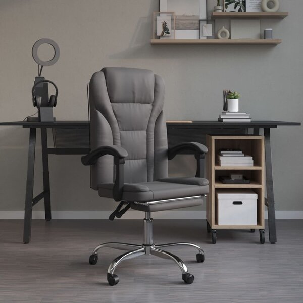 The Living Store Sedia da ufficio reclinabile in Pelle finta grigia