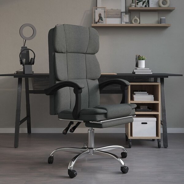 VidaXL Sedia da ufficio con funzione reclinabile in tessuto grigio scuro - Sedia da ufficio con funzione reclinabile - Sedie da ufficio con funzione reclinabile - Sedia da ufficio con funzione relax - Sedia da scrivania