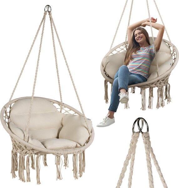 Luverno® Poltrona sospesa con cuscino - Diametro 62 cm - Fino a 150 kg - Pouf, altalena per esterni, giardino, balcone, casa