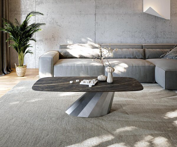 DELIFE Tavolino Edge Boot 140x80 cm Vetroceramica Laminam® Noir Desir Marrone Parabi Argento metallizzato