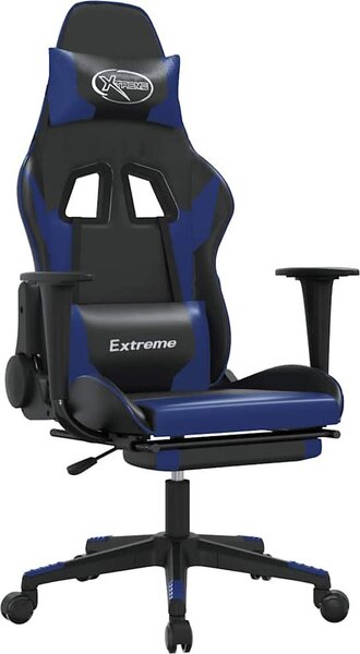 Sedia da gaming vidaXL con funzione massaggio e poggiapiedi, in Pelle finta nera e blu