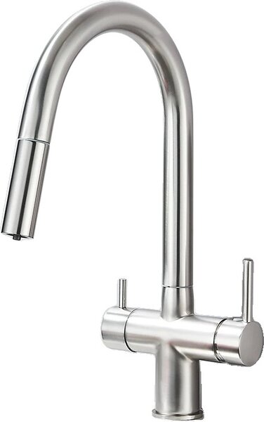 Rubinetto da cucina, doppia maniglia per acqua calda e fredda, ugello estraibile, nichel spazzolato
