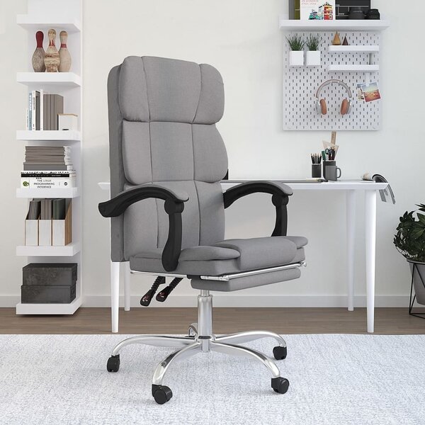 The Living Store Sedia da ufficio con funzione reclinabile Tessuto grigio chiaro