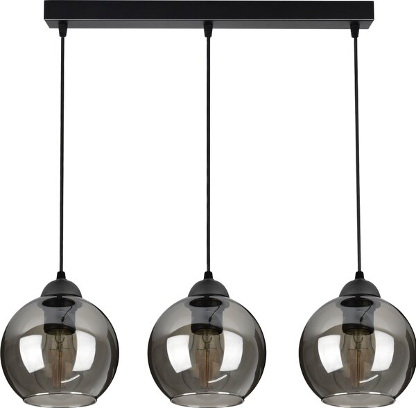 Lampada a sospensione con 3 paralumi in vetro nei colori nero e trasparente, 3x E27