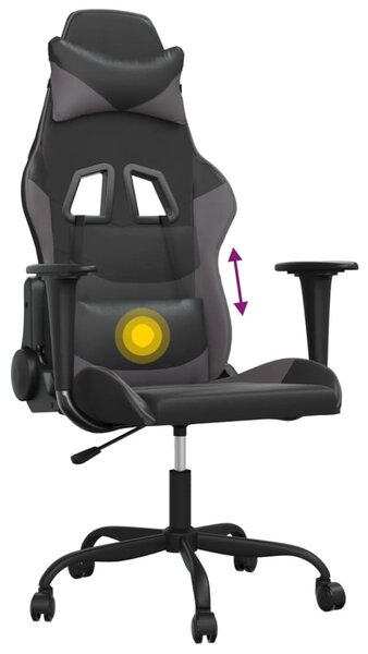 VidaXL Sedia da gioco con funzione massaggio in Pelle finta nera e grigia