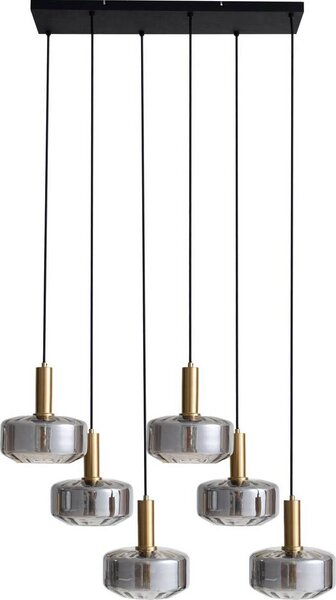 Lindby lampada a sospensione Hildur, 6 luci, Ø 22 cm, grigio fumo, vetro