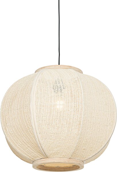QAZQA - Lampada a sospensione orientale I lampada a sospensione in tessuto naturale 48 cm - Rob I soggiorno I camera da letto - tessuto rotondo - LED adatto E27