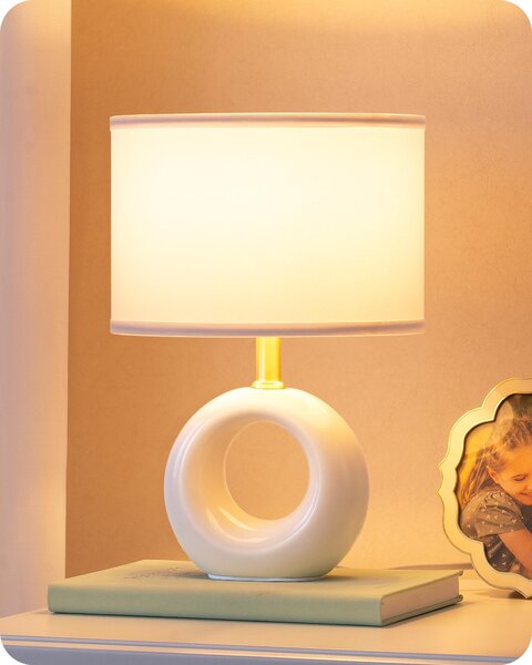 Lampada da tavolo in Vetroceramica EDISHINE, elegante e moderna lampada da comodino con paralume in tessuto, include lampadina E14, 2700K luce bianco caldo