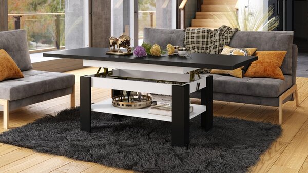 Tavolino da caffè design Rio, con altezza regolabile in modo continuo da 55 a 67 cm, estendibile da 130 a 170 cm, con superficie di appoggio. Tavolo da pranzo