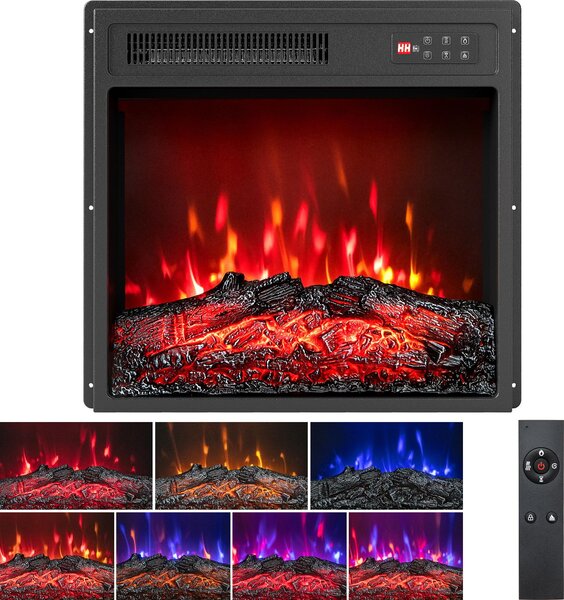 Inserto camino elettrico COSTWAY 18" 750W/1500W, camino elettrico da incasso con 7 colori di fiamma realistici, 5 livelli di luminosità regolabili, timer