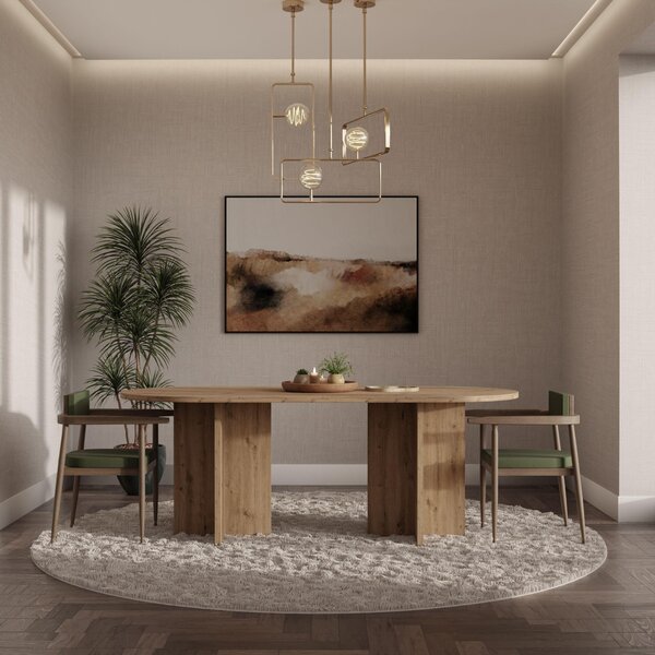 Tavolo da pranzo Loen, dimensioni 204x90 cm, ideale per soggiorno o sala da pranzo, design moderno. Disponibile nei seguenti colori: Okapi (noce), Artisan (rovere), Cremona (rovere), Portland (frassino nero)