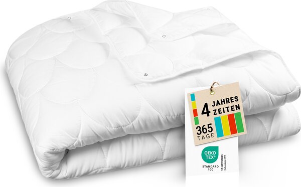 Piumino 4 stagioni, 220x240 cm, con bottoni a pressione, poliestere, bianco