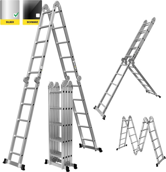Scala multiuso Craftfull CF-104A | Scala 6in1 - Scala pieghevole in alluminio - Scala pieghevole e a pioli antiscivolo - Scala multifunzione (4x5 pioli)