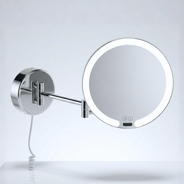 Specchio cosmetico LED Libaro con sensore VITTORIA rotondo, ingrandimento 7x, montaggio a parete, cavo bianco