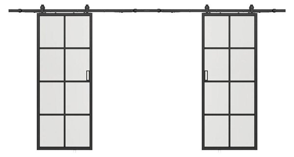 Porta scorrevole doppia con sistema a binario - alluminio e vetro di sicurezza satinato - 2 x 205 x 83 cm - WILDEN II