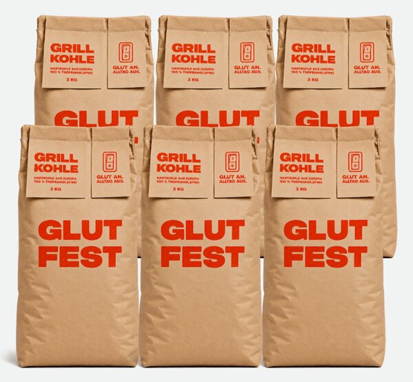 Gulfest, sacchi di carbone per barbecue, 6 sacchi da 3 kg - dimensione 20-80 mm | 100% carbone di faggio e quercia - ideale per un barbecue rilassato di carne e altri alimenti | C44-Zittau