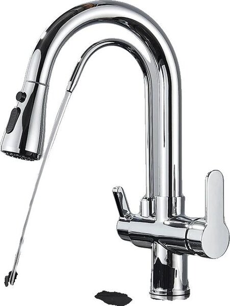 Rubinetto da cucina, bocca estraibile, doppia maniglia, cromato