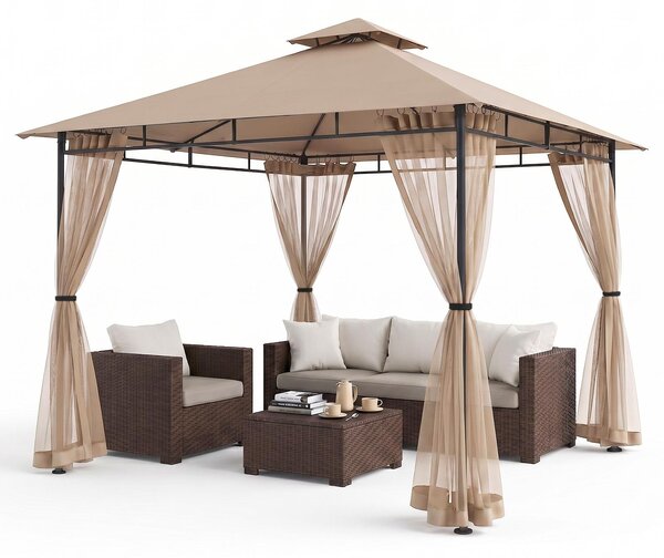 Sekey Gazebo da giardino 3×3 m, impermeabile, con doppio tetto, tenda da giardino con zanzariera, protezione UV50+, tenda per feste, tendone