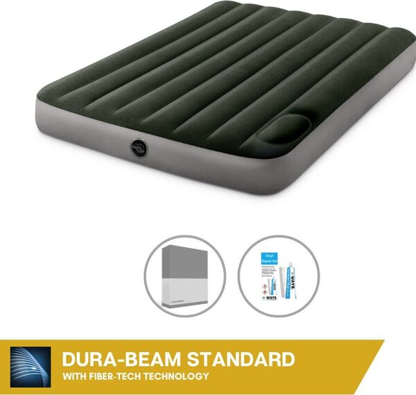 Letto ad aria Intex - 2 persone - 137 x 191 x 25 cm - Verde - Con pompa a pedale incorporata + lenzuola antracite + set di riparazione