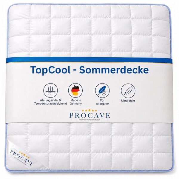 PROCAVE TopCool: coperta estiva per letto, 135x200 cm, traspirante e anti-sudore. Piumino leggerissimo e rinfrescante, lavabile a 95°C, prodotto in Germania