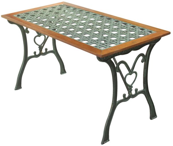 Tavolo da giardino 110x55xH60 cm con struttura in ghisa e legno tropicale Rattan Arc