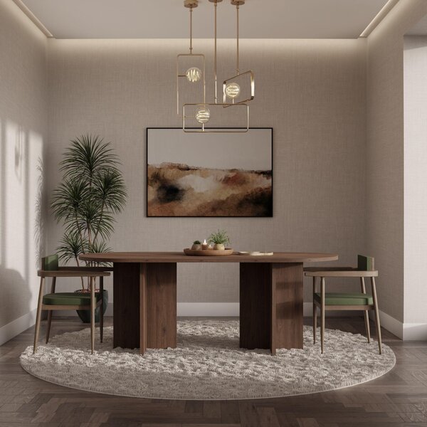 Tavolo da pranzo Loen, dimensioni 204x90 cm, ideale per soggiorno o sala da pranzo, design moderno. Disponibile nei seguenti colori: Okapi (noce), Artisan (rovere), Cremona (rovere), Portland (frassino nero)