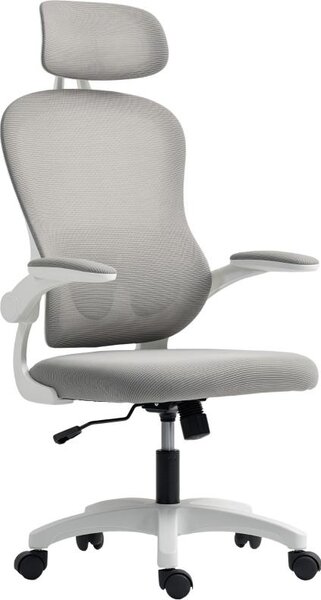 Fortuna Lai Sedia da ufficio ergonomica con schienale in tessuto a rete, regolabile in altezza, braccioli ribaltabili, 5 rotelle, funzione oscillante, grigio