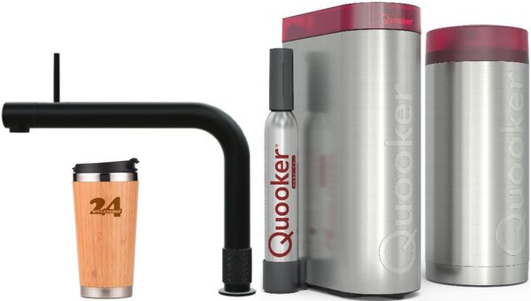 "QUOOKER FRONT bocca fissa nera COMBI B con CUBO 2 (22FRONTBLKCUBE)" Rubinetto per acqua bollente a 100°C con sistema di acqua potabile *Incluso thermo mug