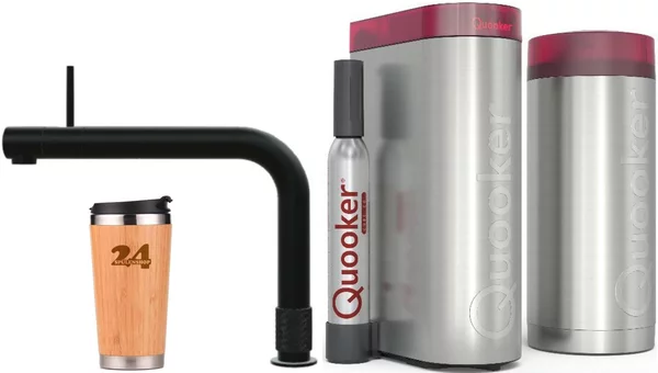 "QUOOKER FRONT bocca fissa nera COMBI B con CUBO 2 (22FRONTBLKCUBE)" Rubinetto per acqua bollente a 100°C con sistema di acqua potabile *Incluso thermo mug