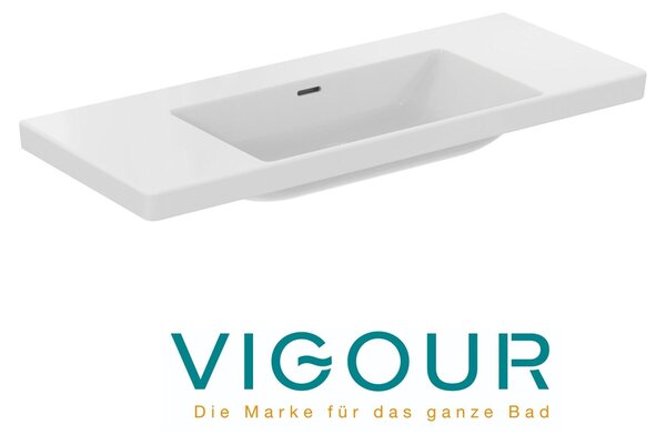 VIGOUR derby V3 Lavabo da incasso 120x48 cm con ripiani laterali senza foro rubinetto con troppopieno PflegetectPlus, bianco