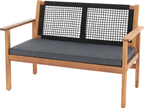 Panchina da giardino Teracina di volio - nera, 120 cm, in legno di acacia, resistente alle intemperie e confortevole, per giardino, balcone e terrazza