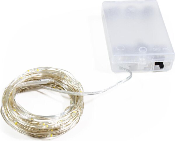 Catena luminosa a filo LED McShine "Micro", 80 LED, bianco caldo, funzionamento a batteria con Mignon / AA