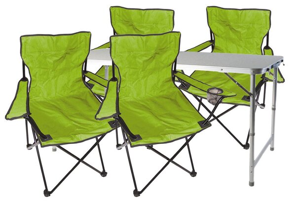 Set da campeggio composto da 5 elementi: tavolo verde "Lime" con altezza regolabile e sedie