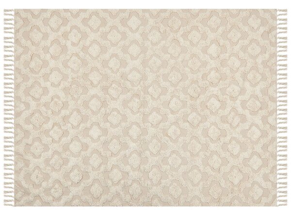 Tappeto in cotone beige 160 x 230 cm motivo geometrico trapuntato minimalista soggiorno camera da letto Beliani