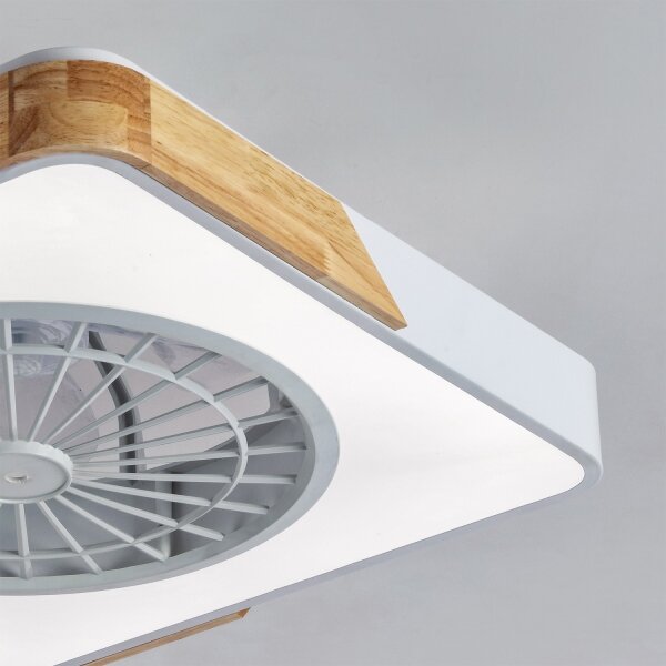 Brilagi - Lampada dimmerabile a LED con ventilatore, 38 W, 230 V, 50 cm, bianco/rovere + telecomando