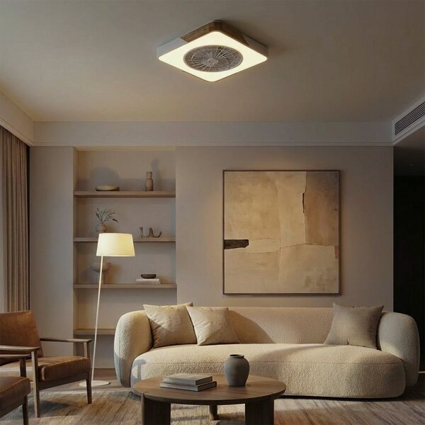 Brilagi - Lampada dimmerabile a LED con ventilatore, 38 W, 230 V, 50 cm, bianco/rovere + telecomando