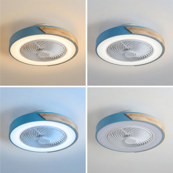Brilagi - Lampada LED dimmerabile con ventilatore LED/38W/230V 50 cm blu/rovere + telecomando